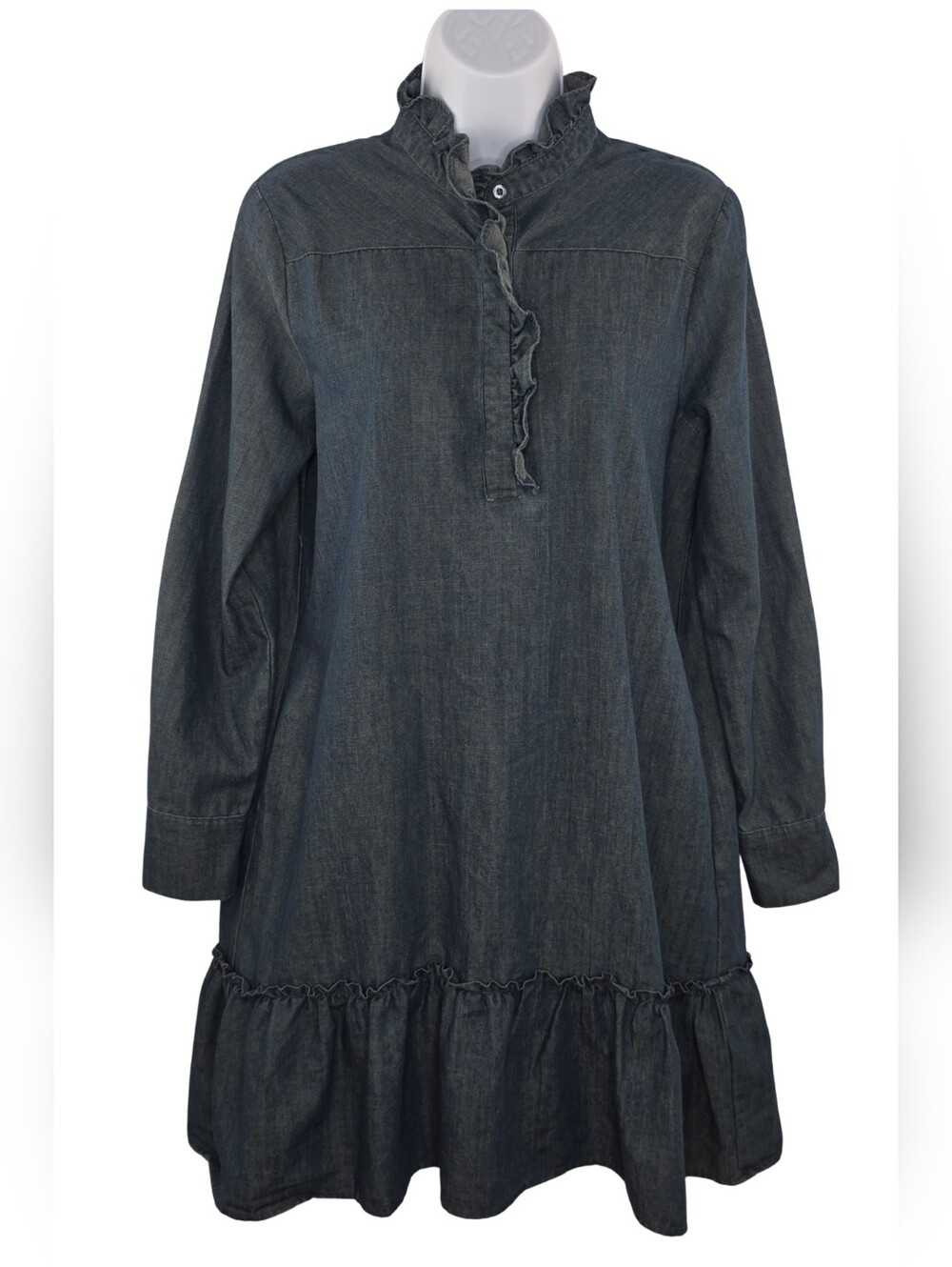 Herrlicher XS Ruffle Yoke Short Denim Antke Dress 3809-CW - Picture 4 of 12